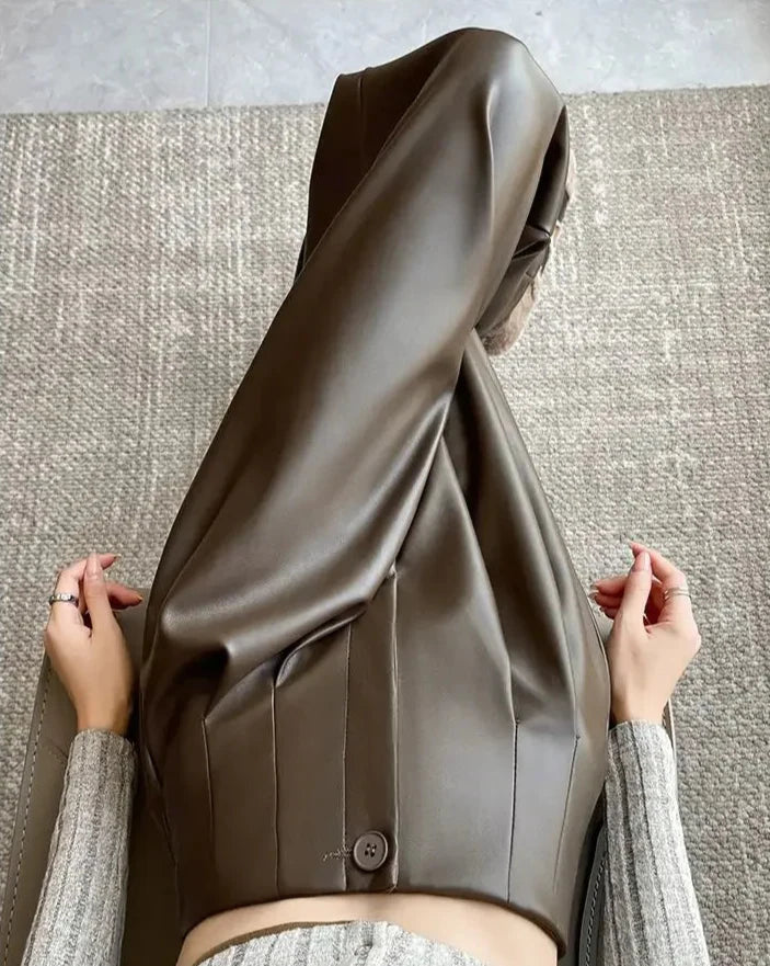 Pantalon en cuir taille haute à jambes larges