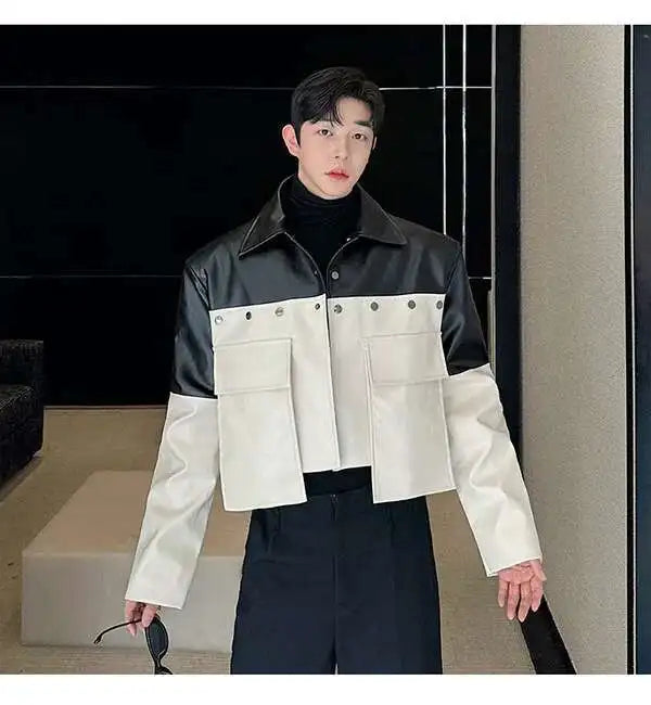 Patchwork Color Contrast Faux Leather Jacket