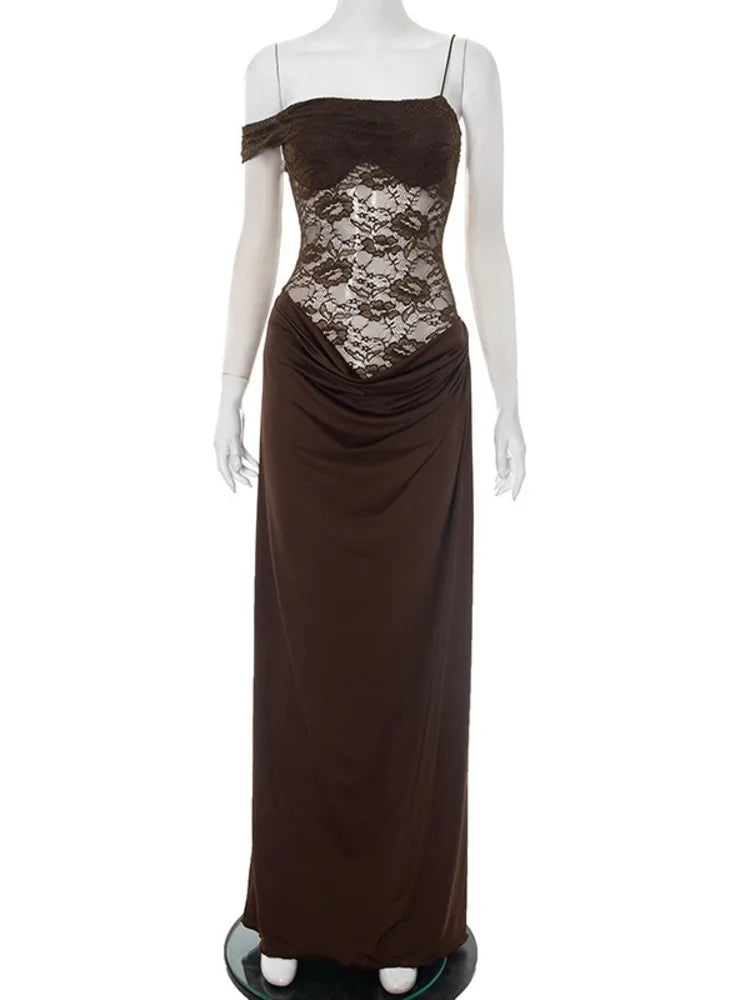 Lace One Shoulder Bodice Maxi Dress