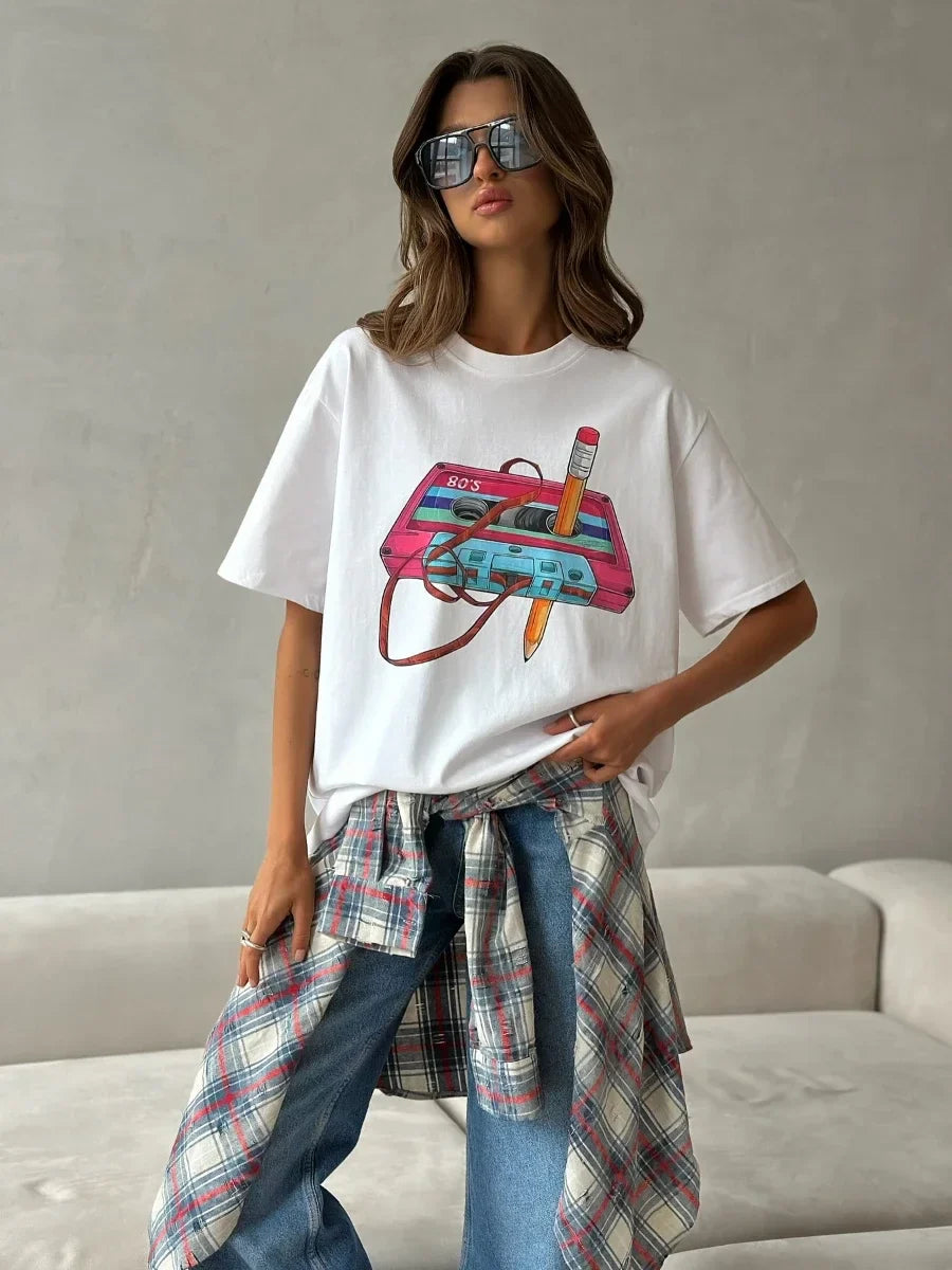 Vintage Hip Hop Printed Cotton T-Shirt
