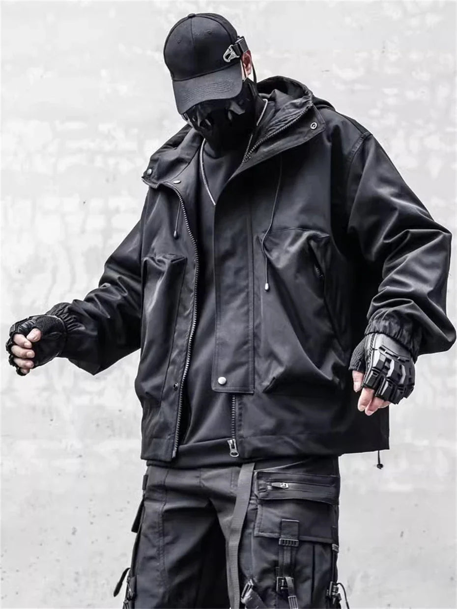 Windbreaker Oversize Tactical Cargo Hooded Jacket