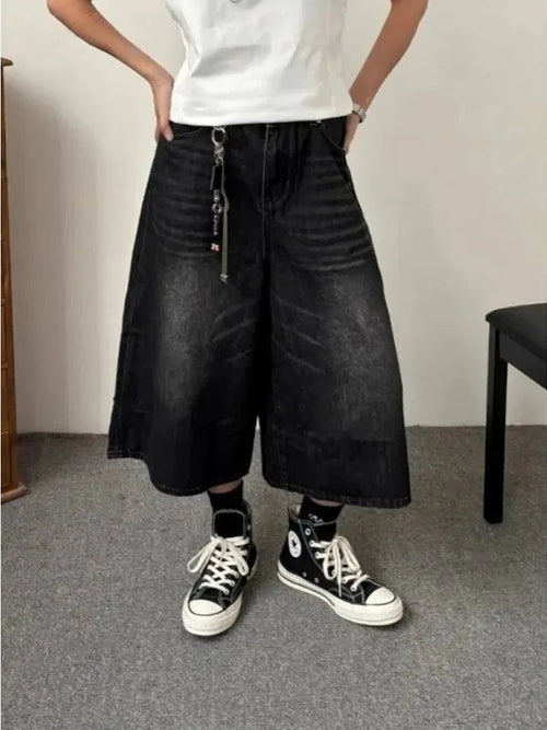 Vintage Retro Grunge High Street Jeansshorts - Schwarz / XXXL