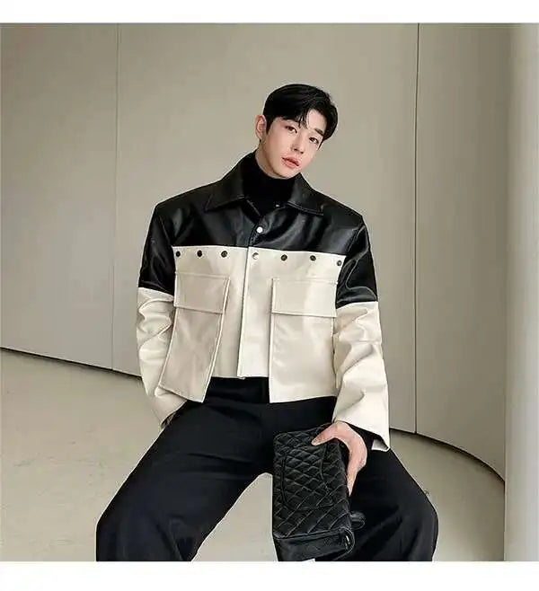 Patchwork Color Contrast Faux Leather Jacket