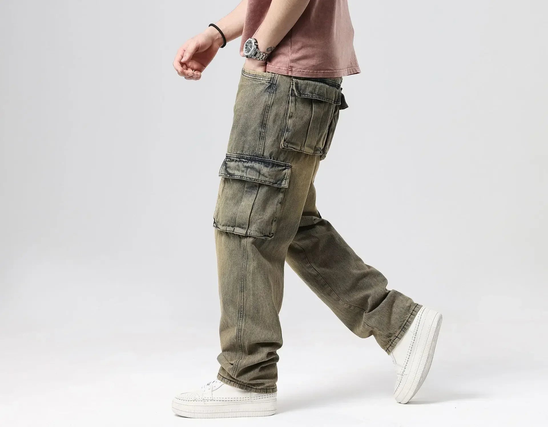 Jean droit baggy taille haute effet usé