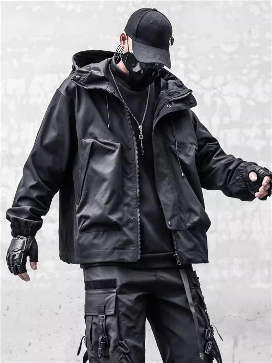 Windbreaker Oversize Tactical Cargo Hooded Jacket