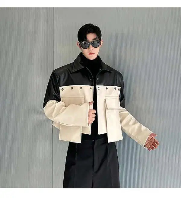 Patchwork Color Contrast Faux Leather Jacket