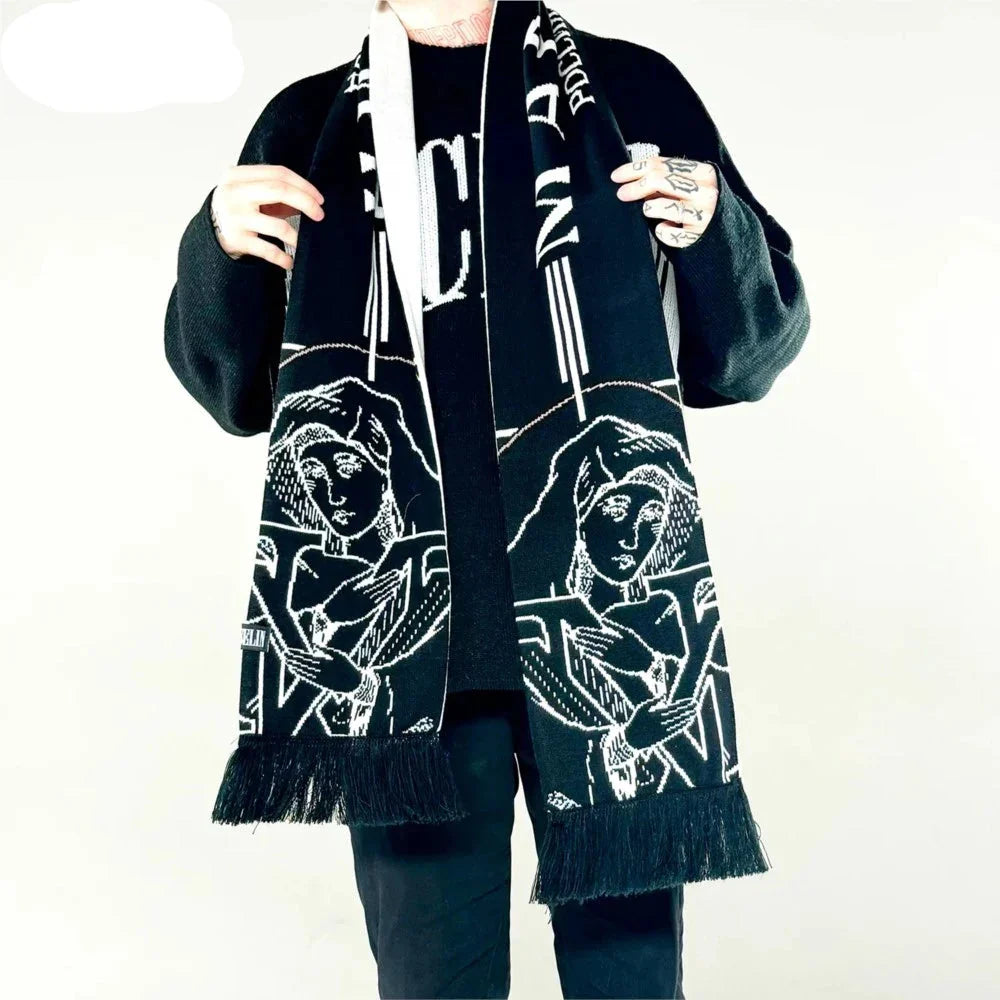 Y2K Streetwear Knitted Black Scarf