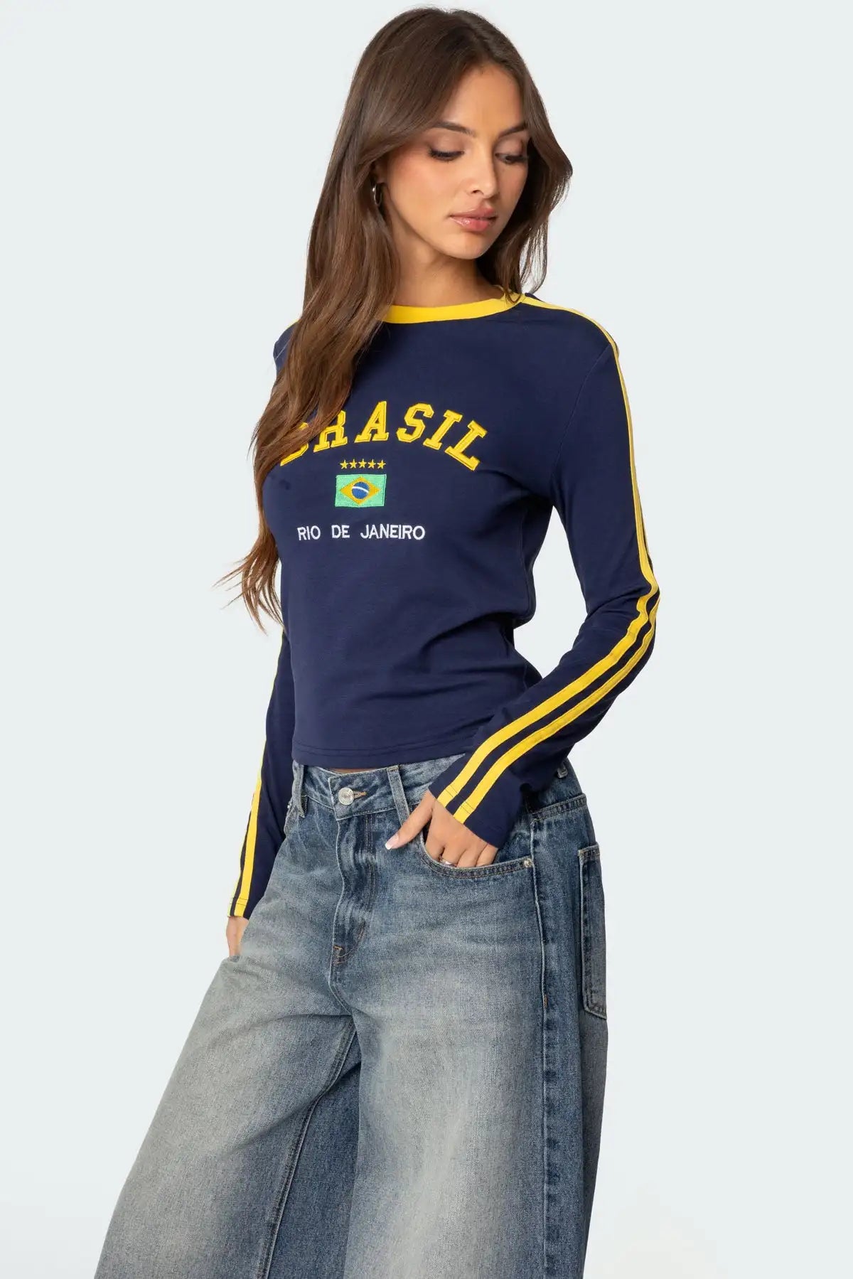 Brazilian Vintage Letter Print Crop T-Shirt