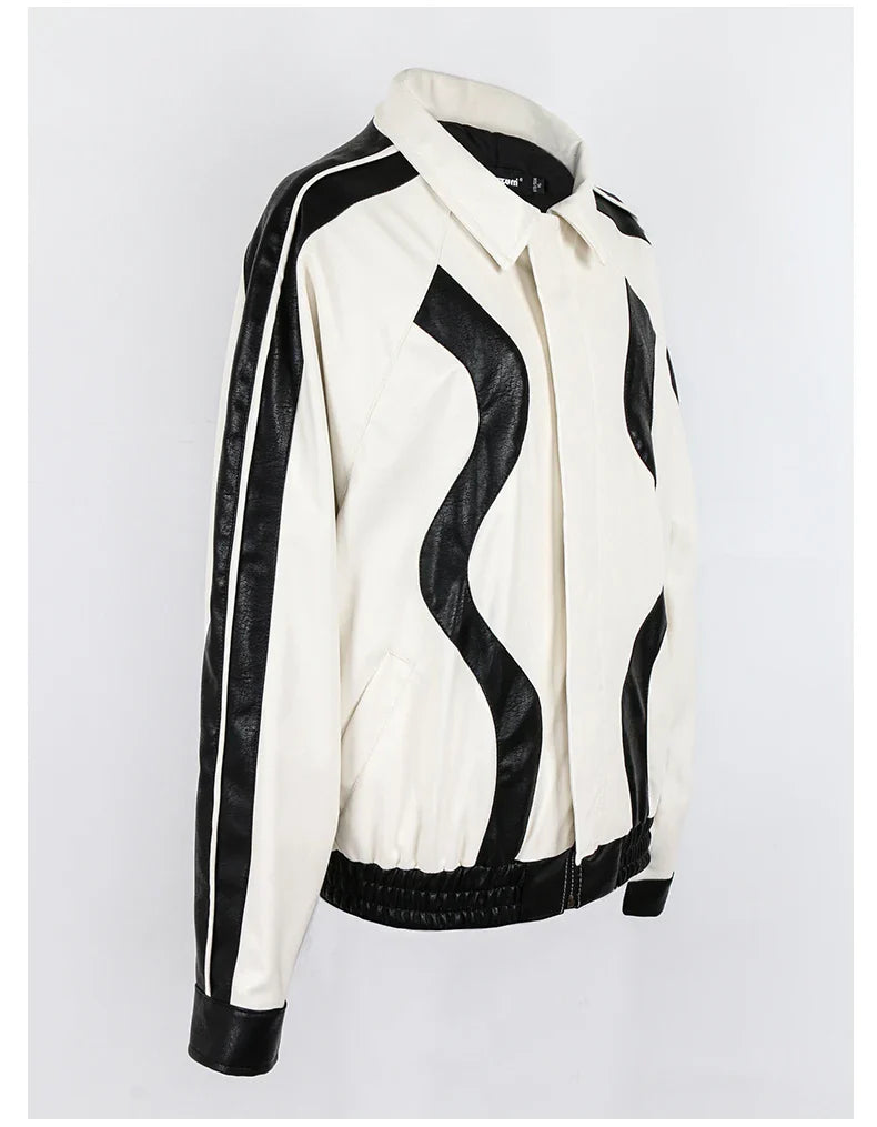 Streetwear Color Block Faux Leather Jacket