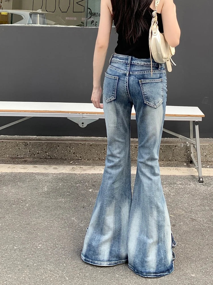 Distressed Blue Slim Flare Jeans