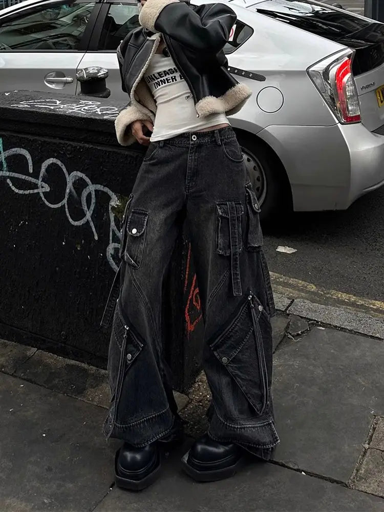 Vintage Lace-Up High Waisted Emo Jeans