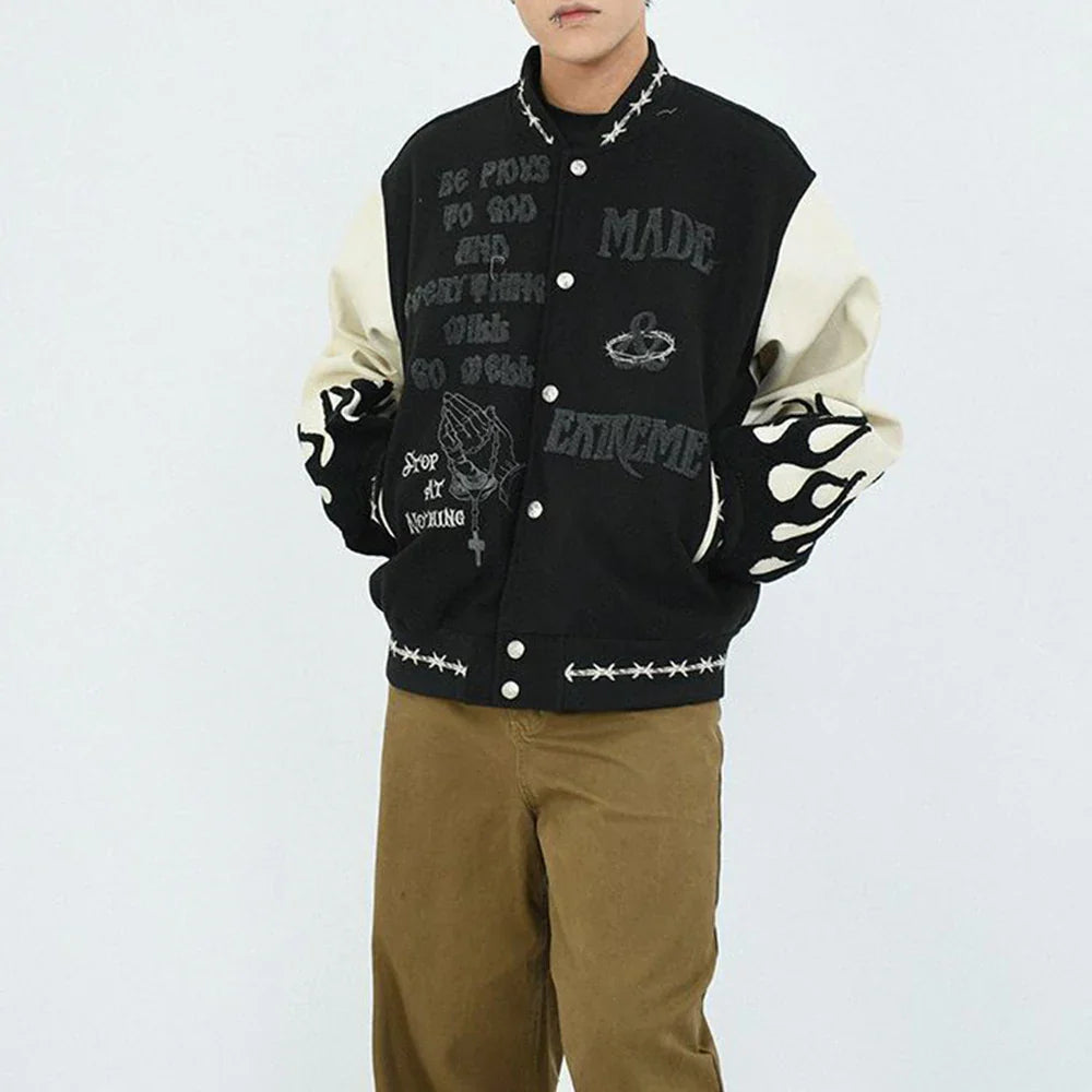 Retro Heavy Embroidered Patchwork Varsity Jacket