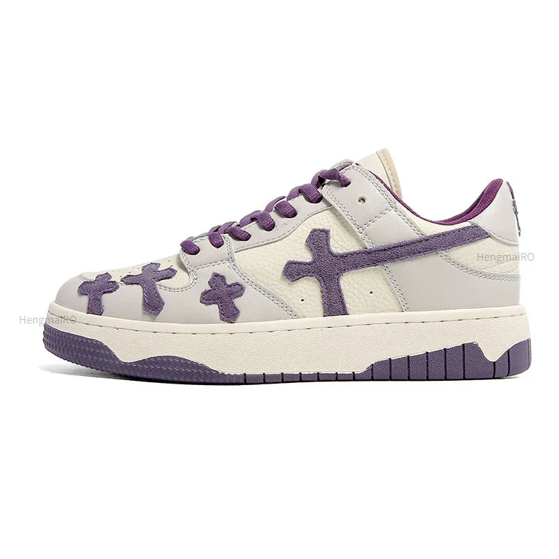 Retro Cross Pattern Skateboard School Sneakers