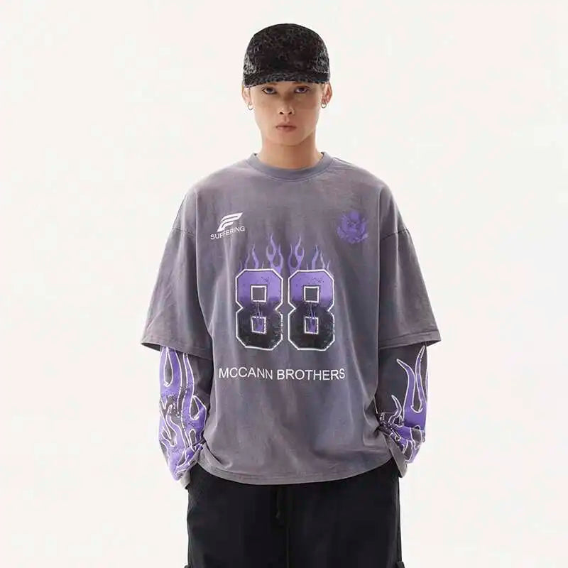 Vintage American Style Letter Print Long Sleeve T-Shirt