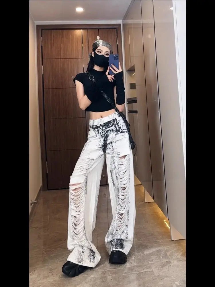 Jean déchiré vintage pour femme style streetwear