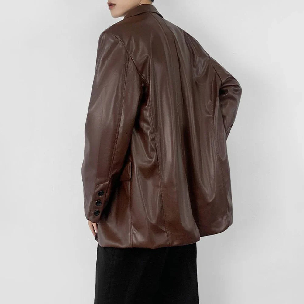 Veste en cuir PU style moto grunge pour homme