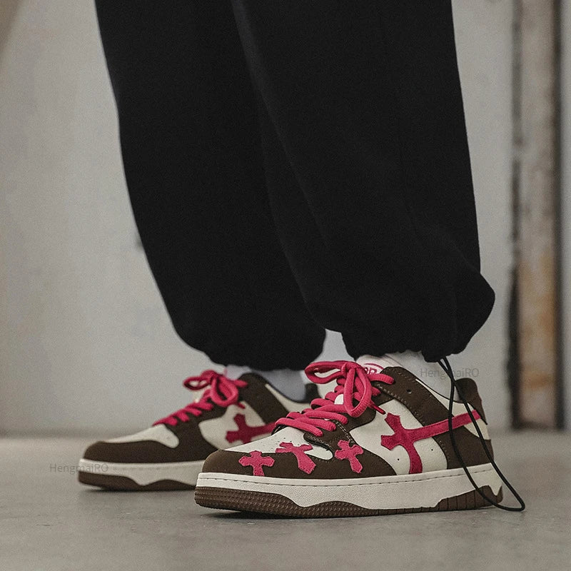 Retro Cross Pattern Skateboard School Sneakers