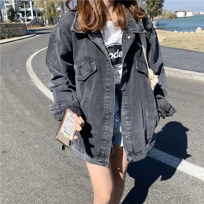 Durable Loose Fit Coat Retro Denim Jacket