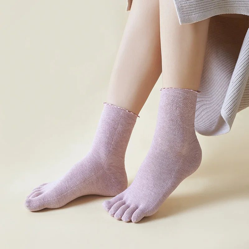 Colorful Loose Edge Curl Cotton Five-Toe Socks