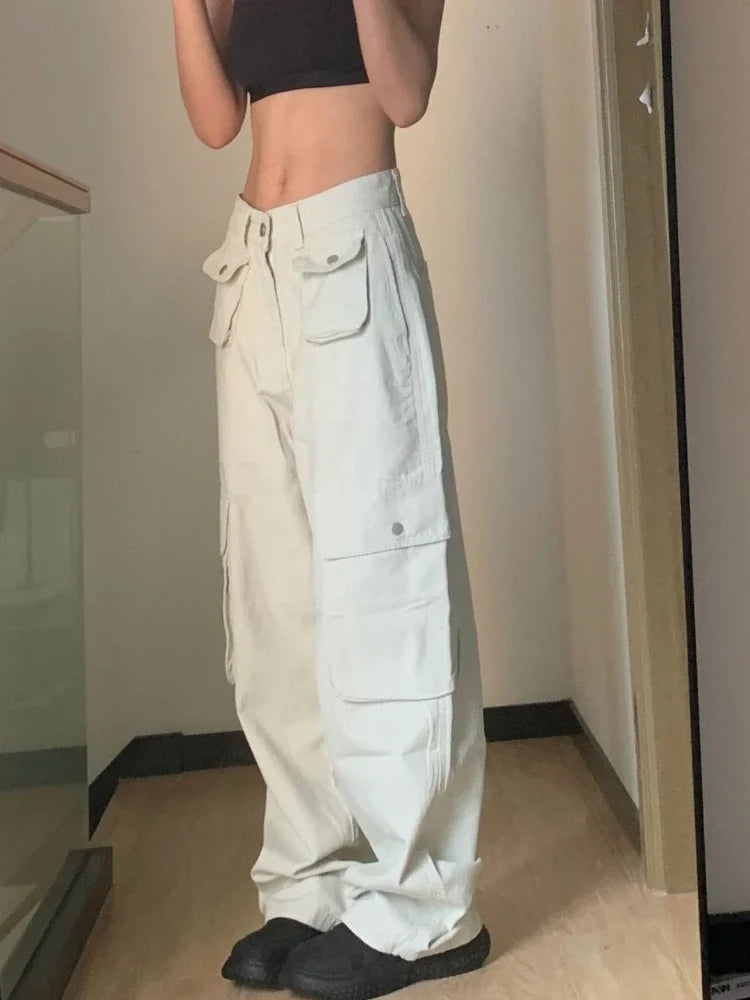 High Waist Solid Color Cargo Pants