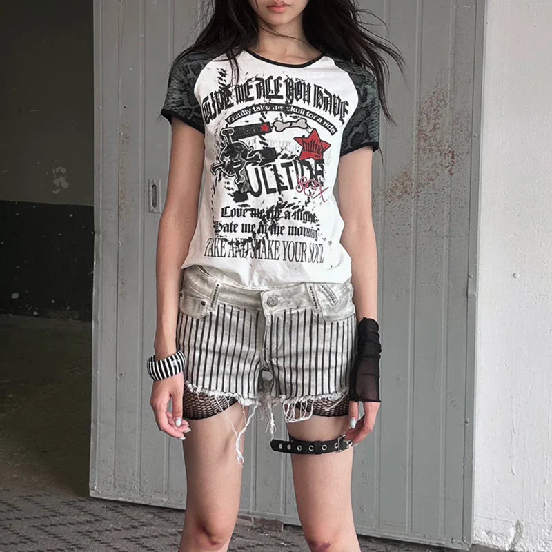 Vintage grunge-esthetische denim shorts met lage taille