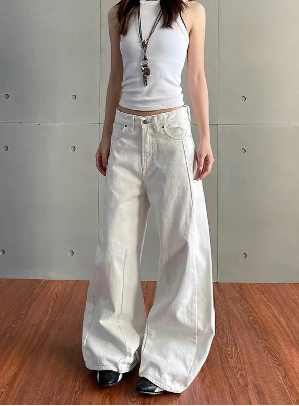 Witte vintage jeans met hoge taille en wijde pijpen