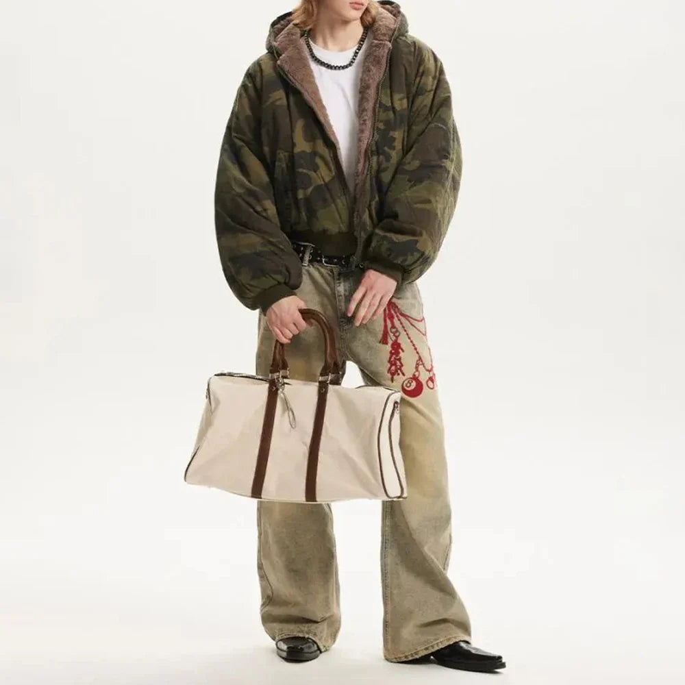 Men Camouflage Thickened Retro Hooded Winter Jacket