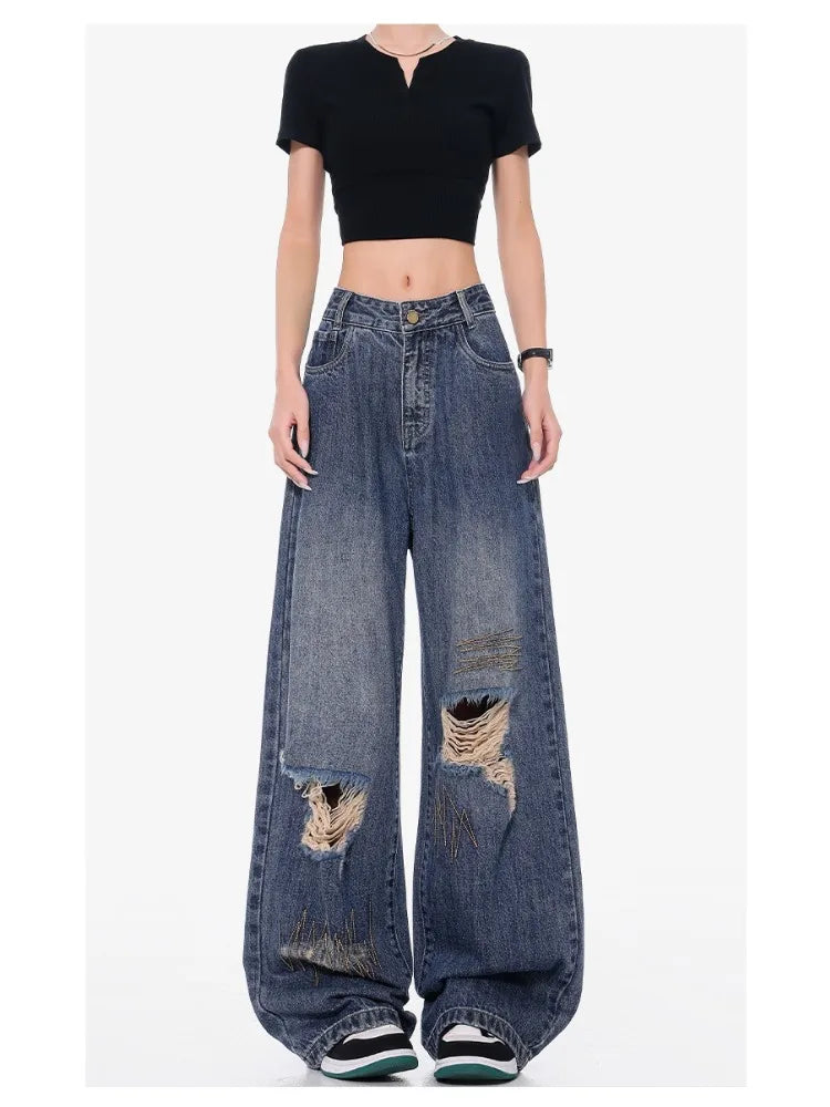 Jean déchiré style hip-hop vintage cool pour femme