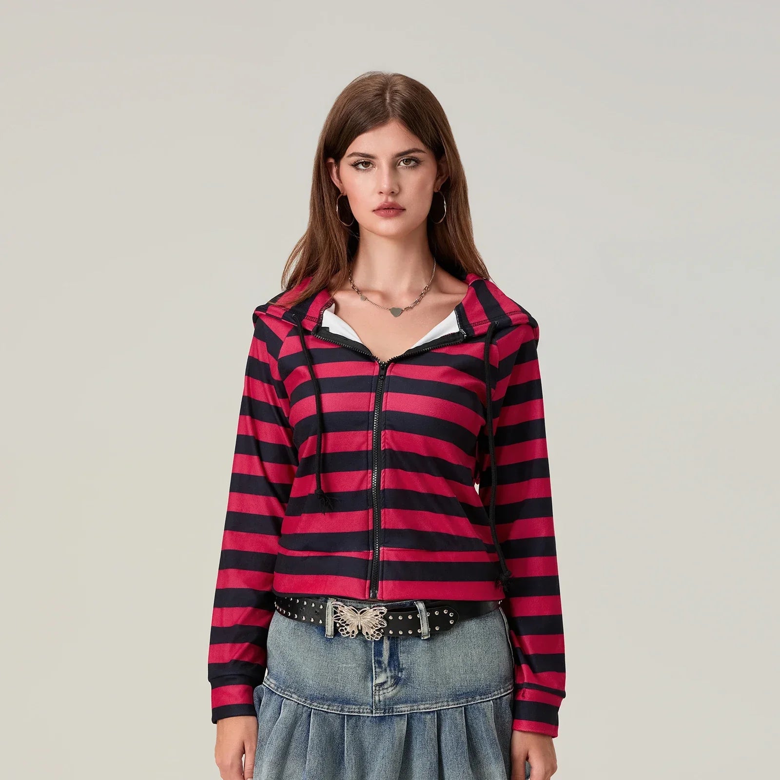 Vintage Red Striped Zip-Up Sweatshirt
