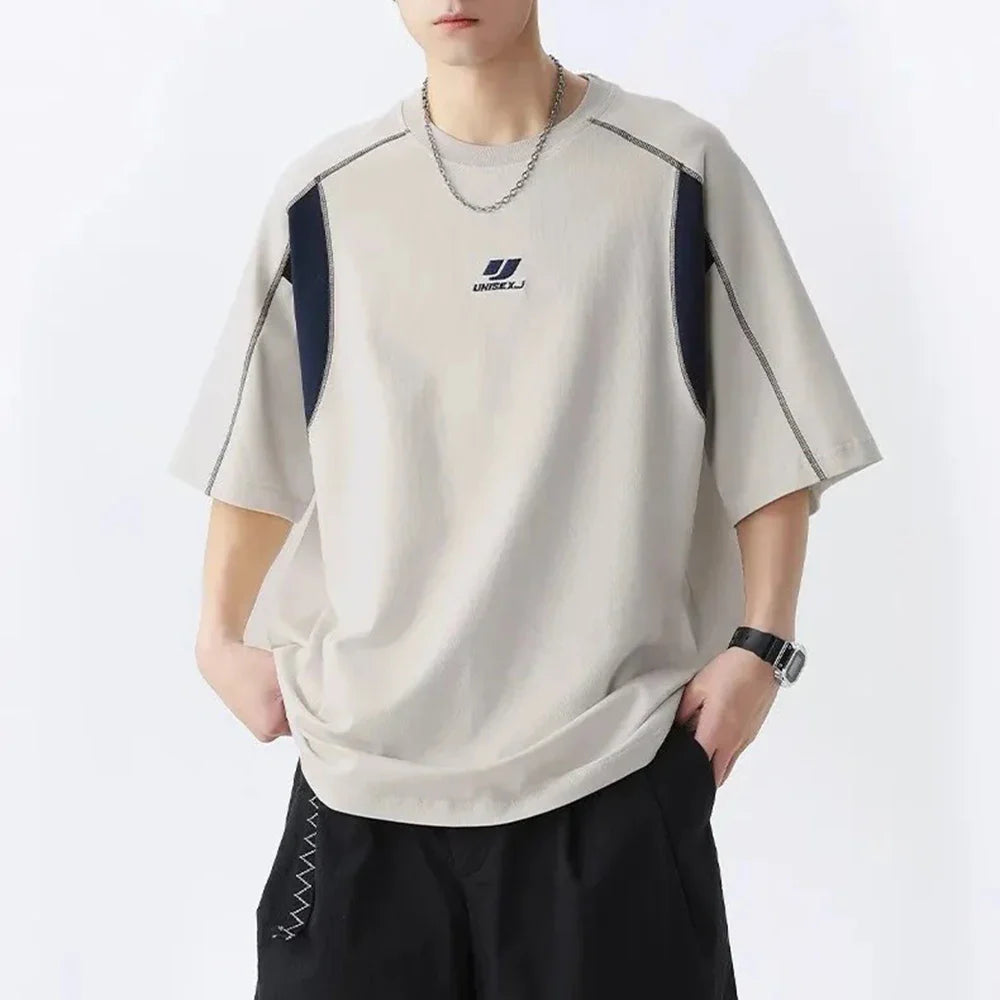 Breathable Contrast Embroidery Short Sleeve T-Shirt