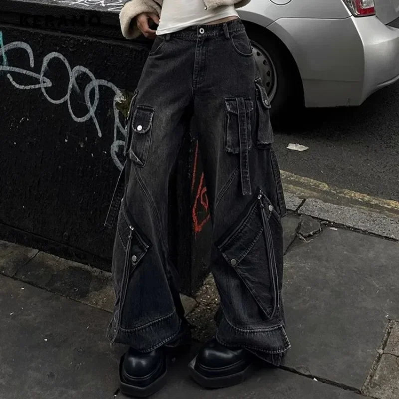 Vintage Lace-Up High Waisted Emo Jeans