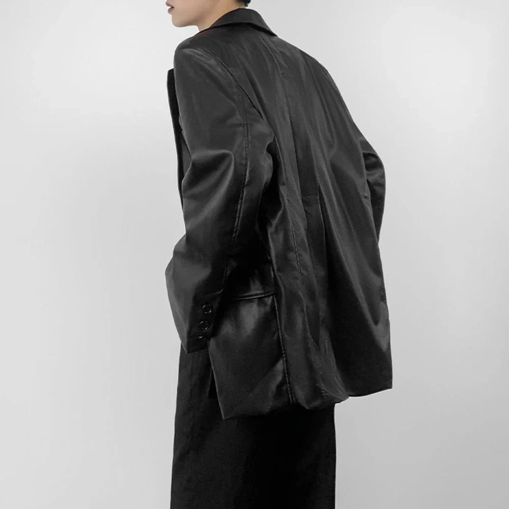 Veste en cuir PU style moto grunge pour homme