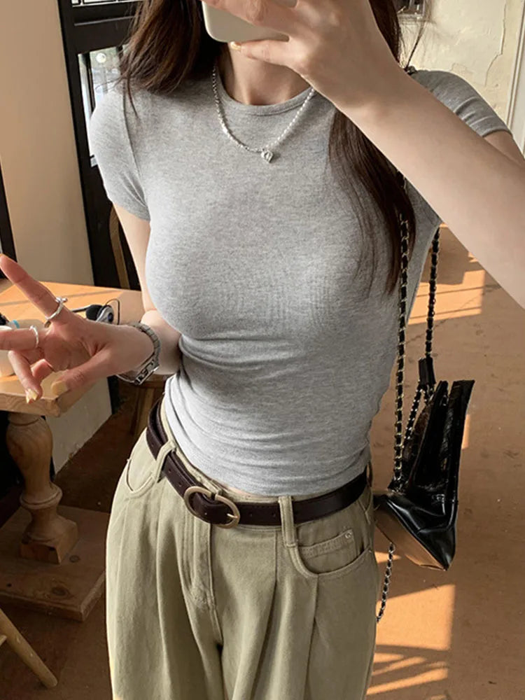 기본 크루넥 크롭 탑