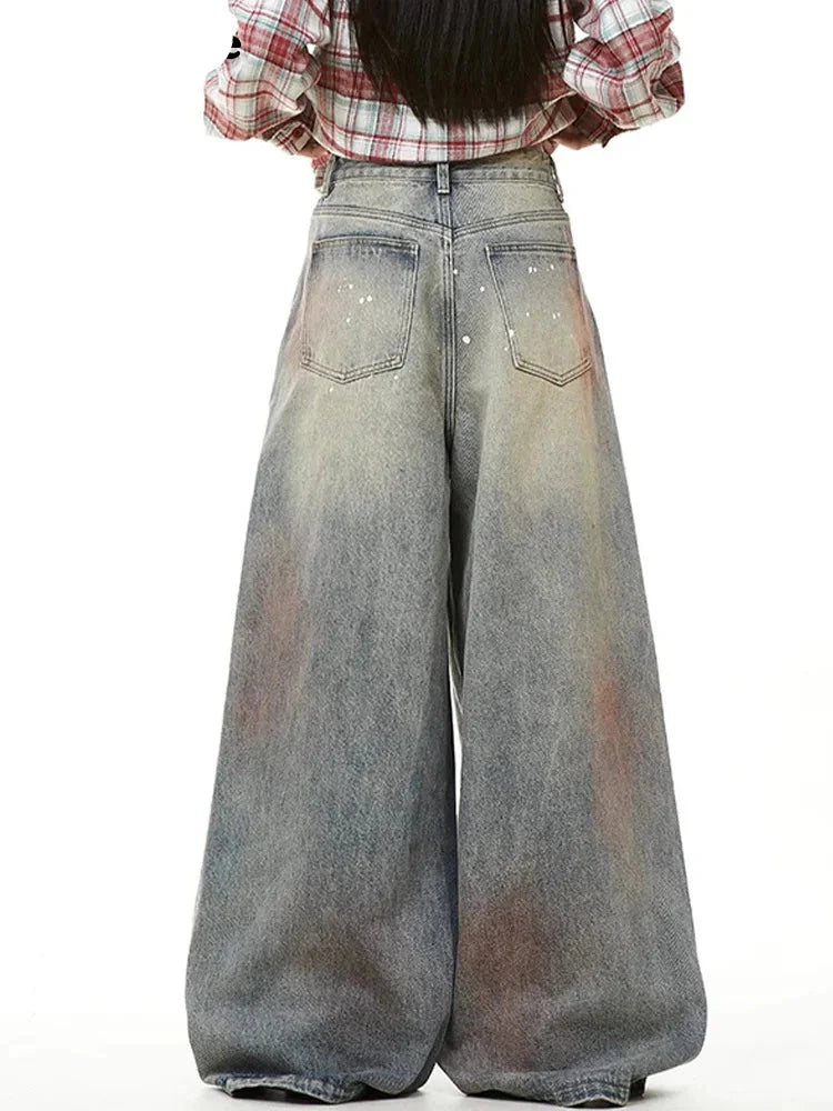 Jean large dégradé vintage pour femme