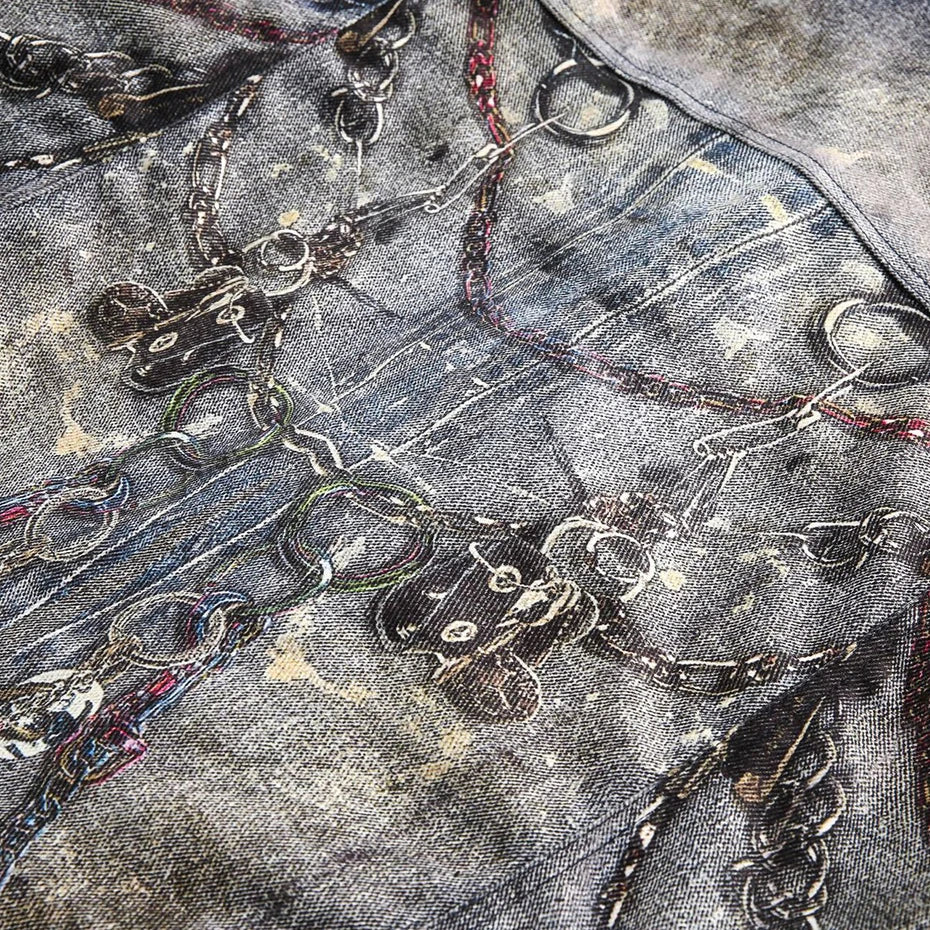Abstract Chain Detail Denim Jacket
