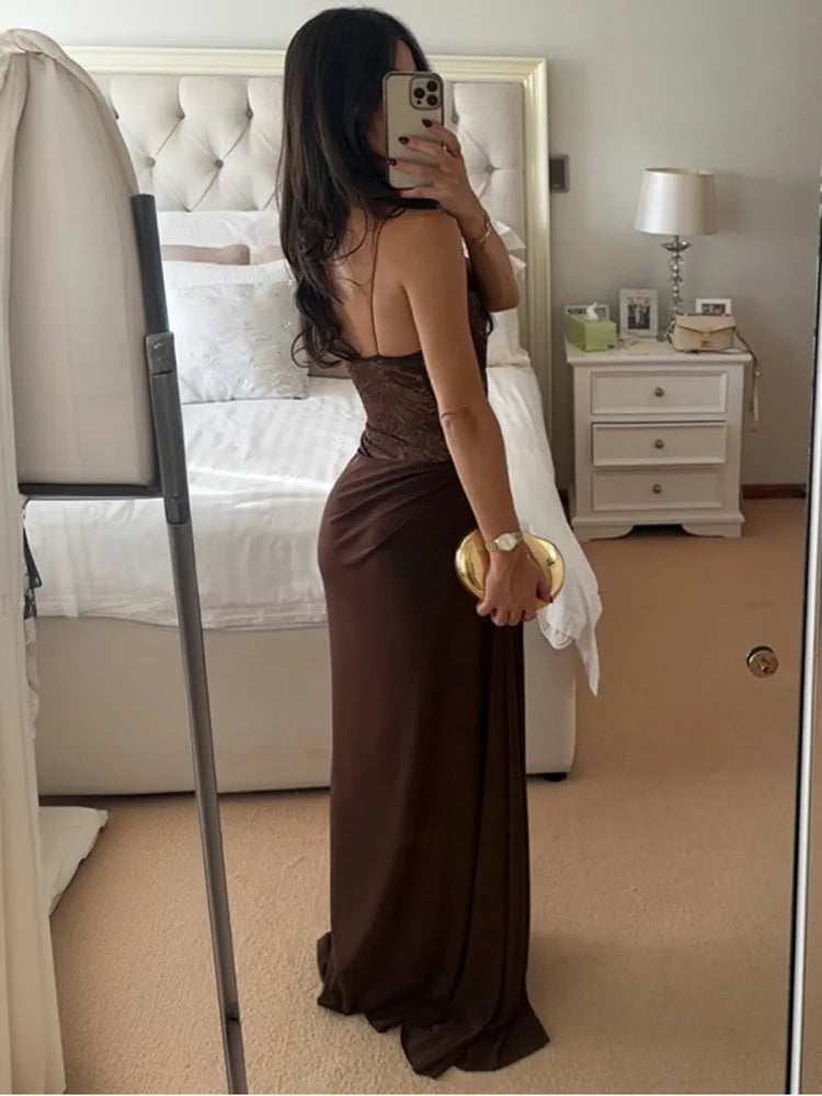 Lace One Shoulder Bodice Maxi Dress