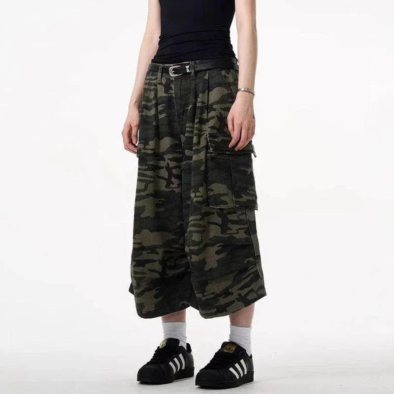 Jorts en jean à jambe large camouflage