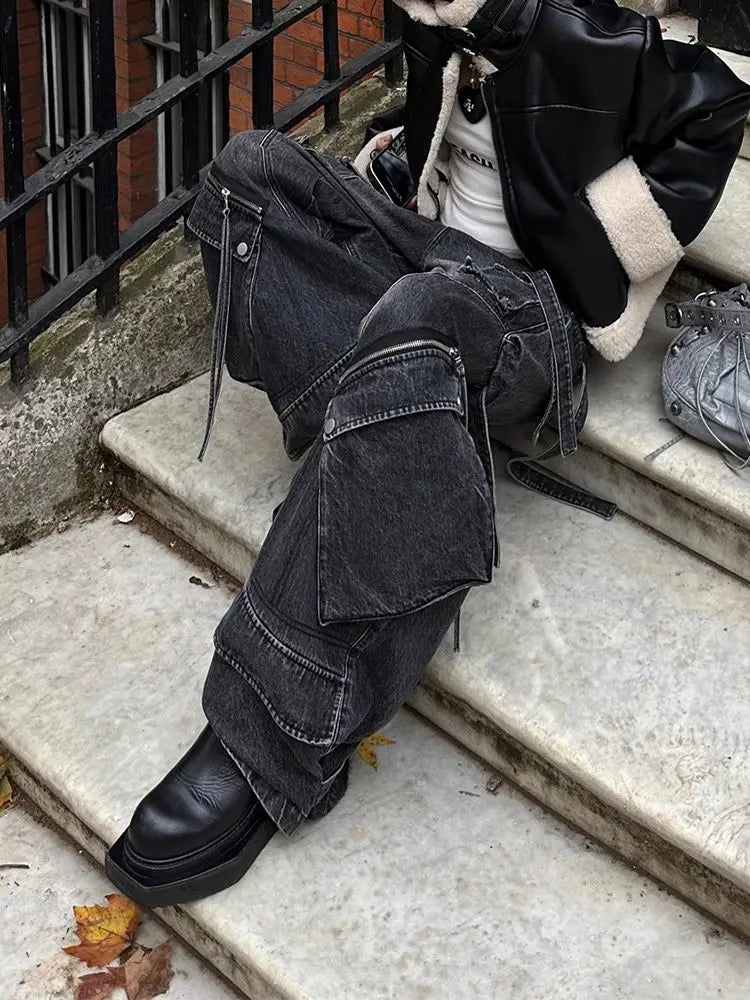 Vintage Lace-Up High Waisted Emo Jeans
