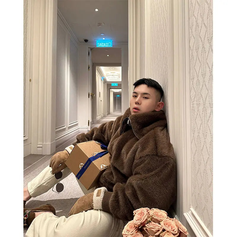Men Warm Fleece Fur Winter Jacket