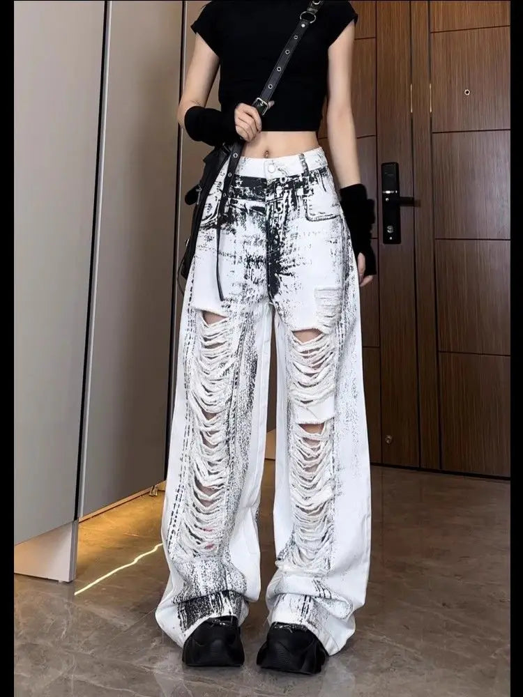 Jean déchiré vintage pour femme style streetwear