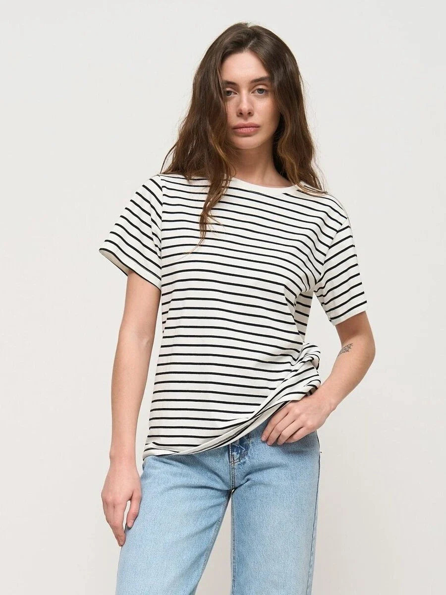 Striped Summer Short Sleeve Knitted T-Shirt