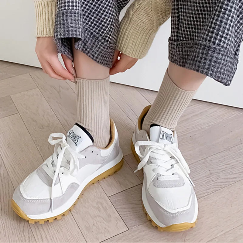 Cozy Neutral Vertical Striped Tube Socks