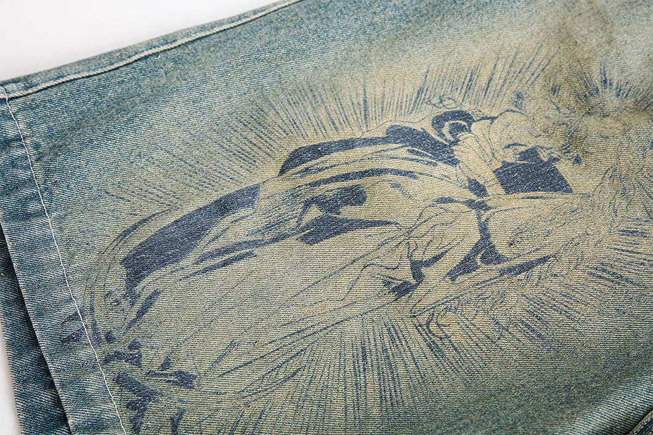 Pantaloncini in denim con stampa divina
