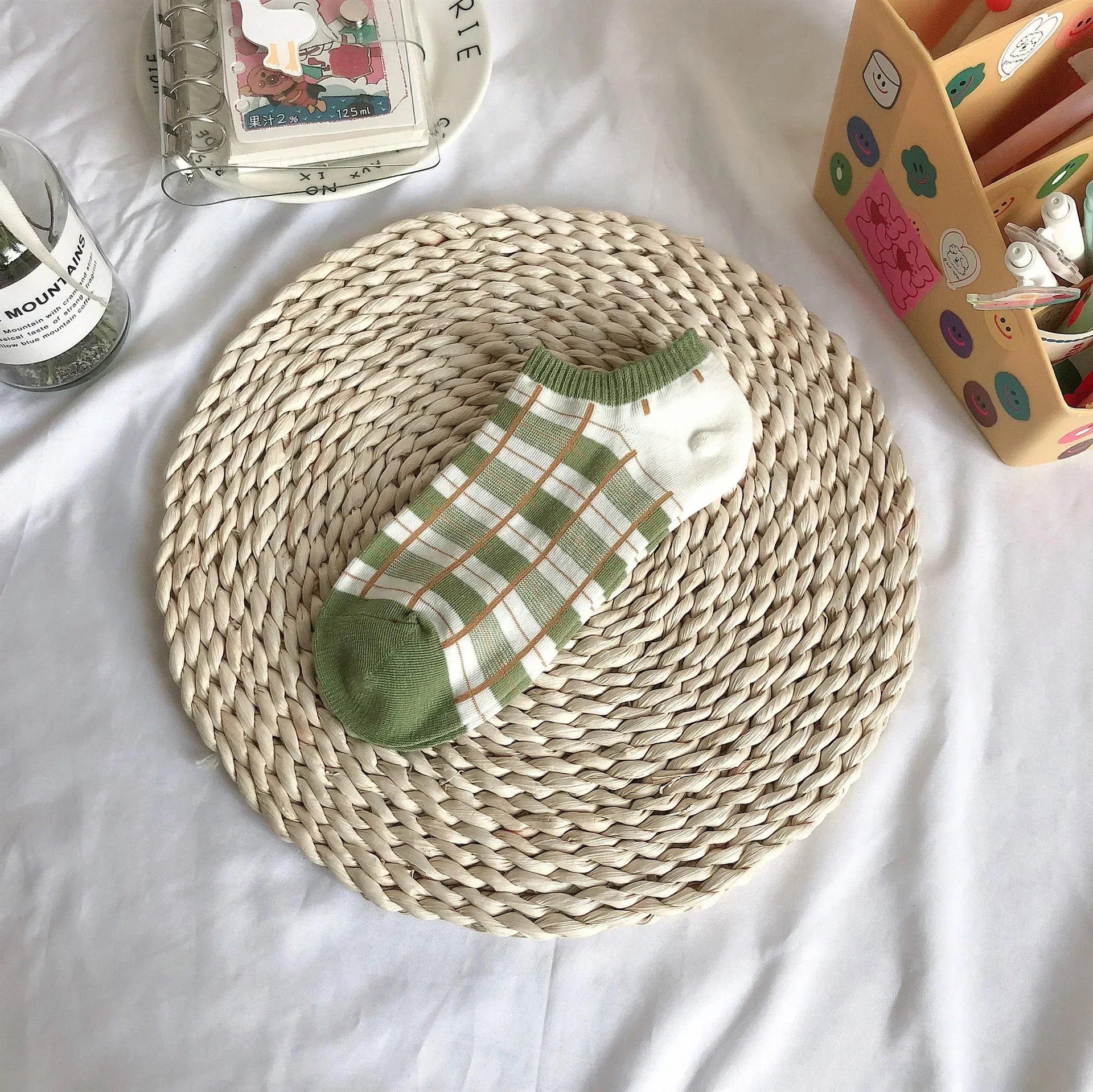 Avocado Green Boat Socks Summer Cotton