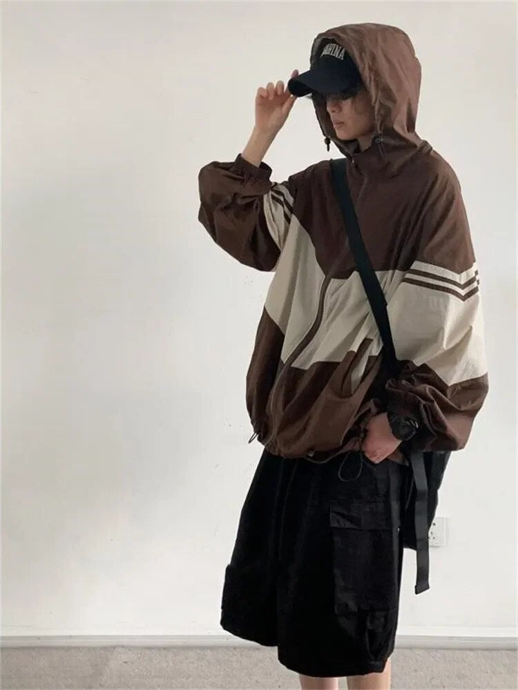 Color Block Hooded Oversized Jacket