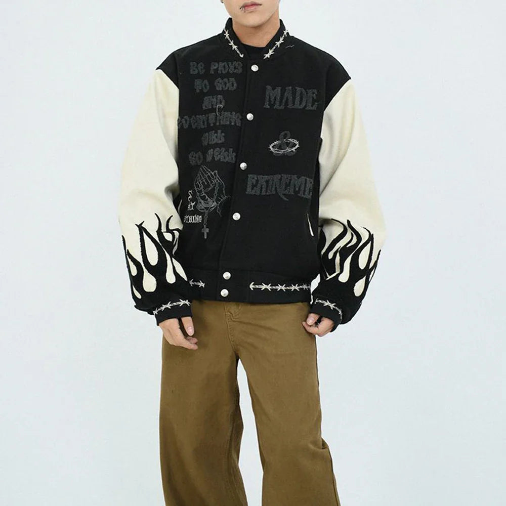 Retro Heavy Embroidered Patchwork Varsity Jacket