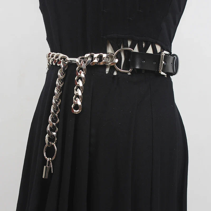 Gothic Chain-Lock Leather Belt