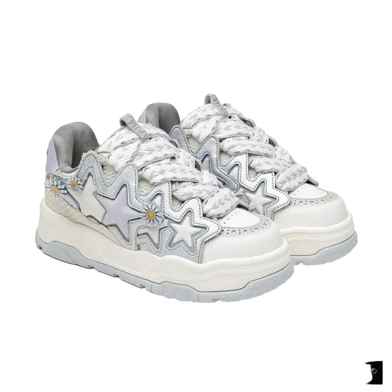 Cream Star Retro Platform School Sneakers