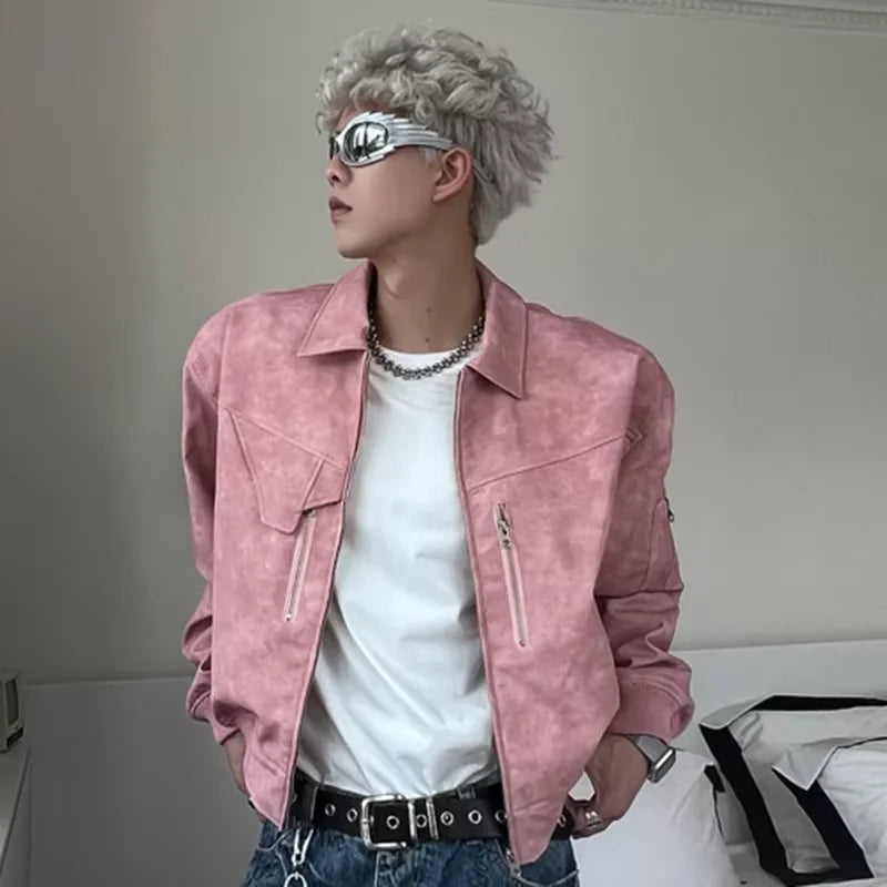 Veste en cuir rose dégradé pour homme