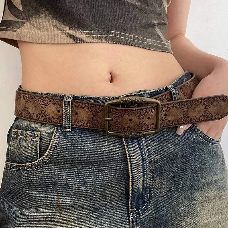 Y2K Washed PU Brown Belt